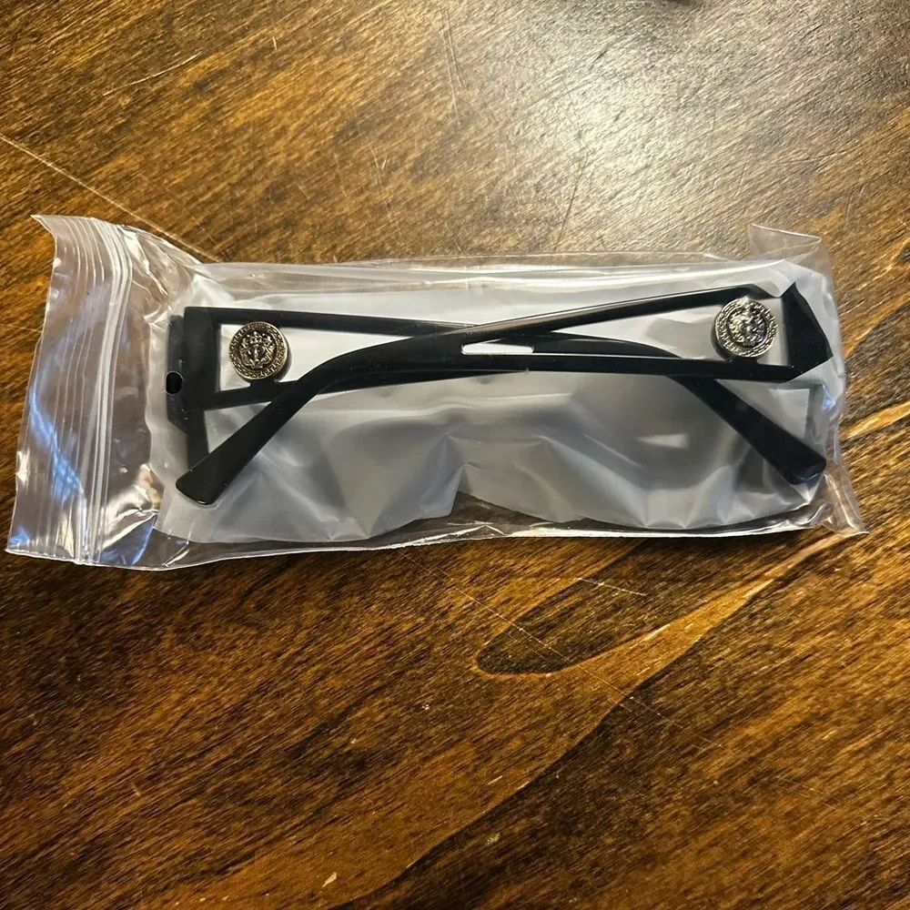 Oversized Black Shield Sunglasses with Gold Trim